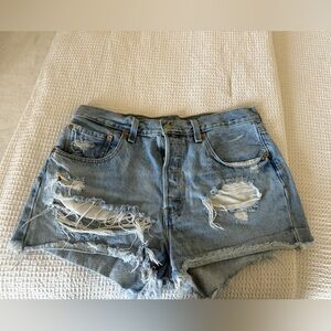 Levi's Light Blue Distressed Denim Shorts